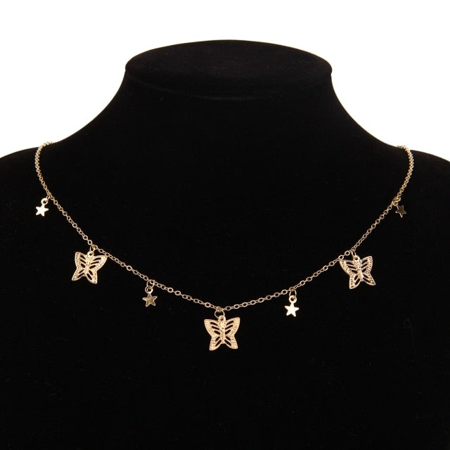 Gold Chain Butterfly Pendant Choker Necklace Women Statement Collares Bohemian Beach Jewelry Gift Collier Cheap