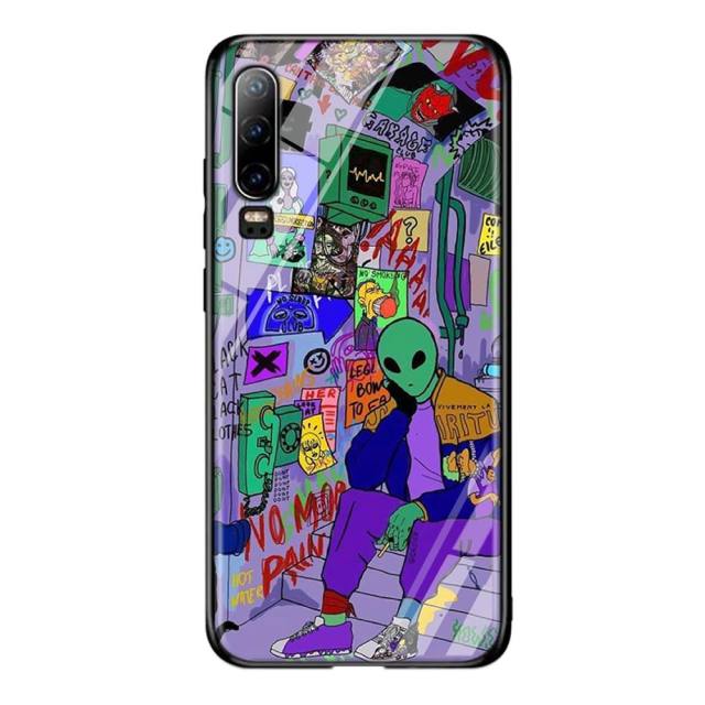 Silicone Black Cover Aesthetics Cartoon alien for Huawei P40 P30 P20 Pro P10 P9 P8 Lite E Plus 2019 2017 Phone Case Coque