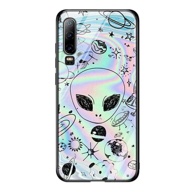 Silicone Black Cover Aesthetics Cartoon alien for Huawei P40 P30 P20 Pro P10 P9 P8 Lite E Plus 2019 2017 Phone Case Coque