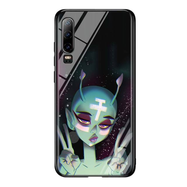 Silicone Black Cover Aesthetics Cartoon alien for Huawei P40 P30 P20 Pro P10 P9 P8 Lite E Plus 2019 2017 Phone Case Coque