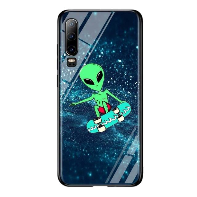 Silicone Black Cover Aesthetics Cartoon alien for Huawei P40 P30 P20 Pro P10 P9 P8 Lite E Plus 2019 2017 Phone Case Coque