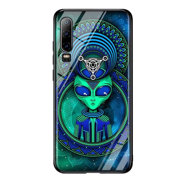 Silicone Black Cover Aesthetics Cartoon alien for Huawei P40 P30 P20 Pro P10 P9 P8 Lite E Plus 2019 2017 Phone Case Coque
