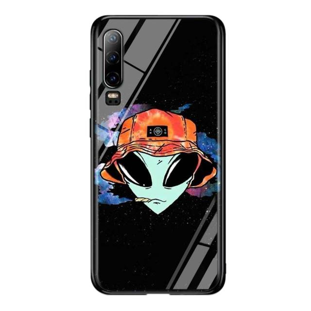 Silicone Black Cover Aesthetics Cartoon alien for Huawei P40 P30 P20 Pro P10 P9 P8 Lite E Plus 2019 2017 Phone Case Coque