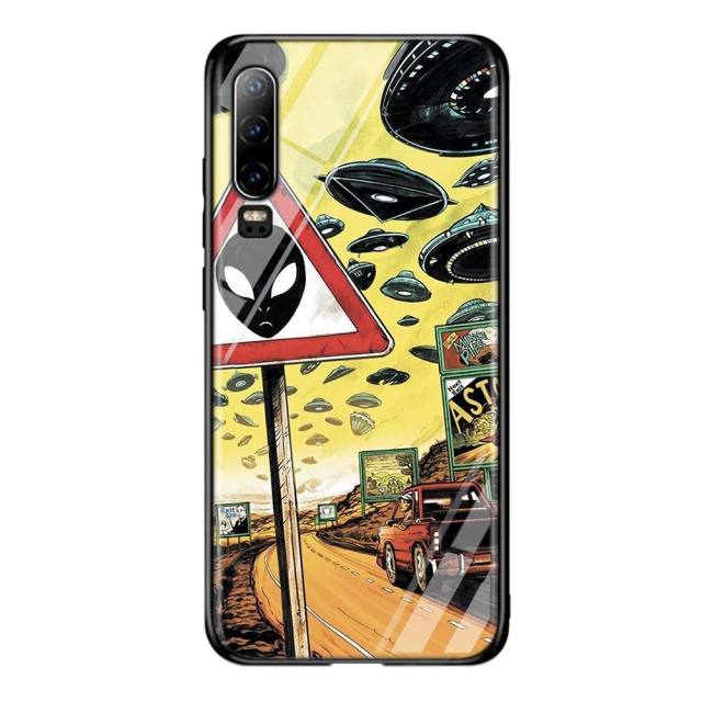Silicone Black Cover Aesthetics Cartoon alien for Huawei P40 P30 P20 Pro P10 P9 P8 Lite E Plus 2019 2017 Phone Case Coque