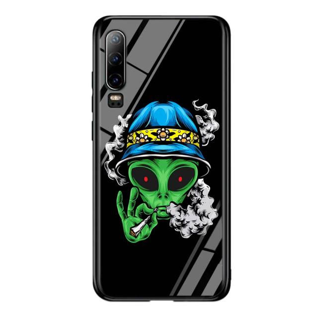 Silicone Black Cover Aesthetics Cartoon alien for Huawei P40 P30 P20 Pro P10 P9 P8 Lite E Plus 2019 2017 Phone Case Coque