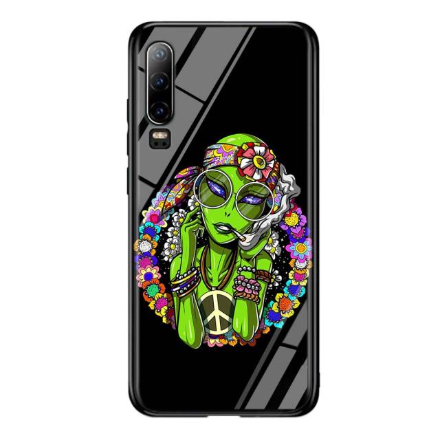 Silicone Black Cover Aesthetics Cartoon alien for Huawei P40 P30 P20 Pro P10 P9 P8 Lite E Plus 2019 2017 Phone Case Coque