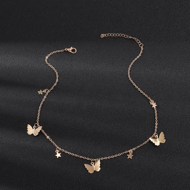 Sequined Butterfly Choker Necklace Love Romantic Chain Butterfly Necklace for Women Egirl Aesthetic Boho Fashion Jewelry Gift