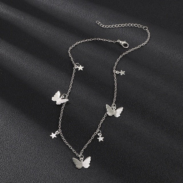 Sequined Butterfly Choker Necklace Love Romantic Chain Butterfly Necklace for Women Egirl Aesthetic Boho Fashion Jewelry Gift