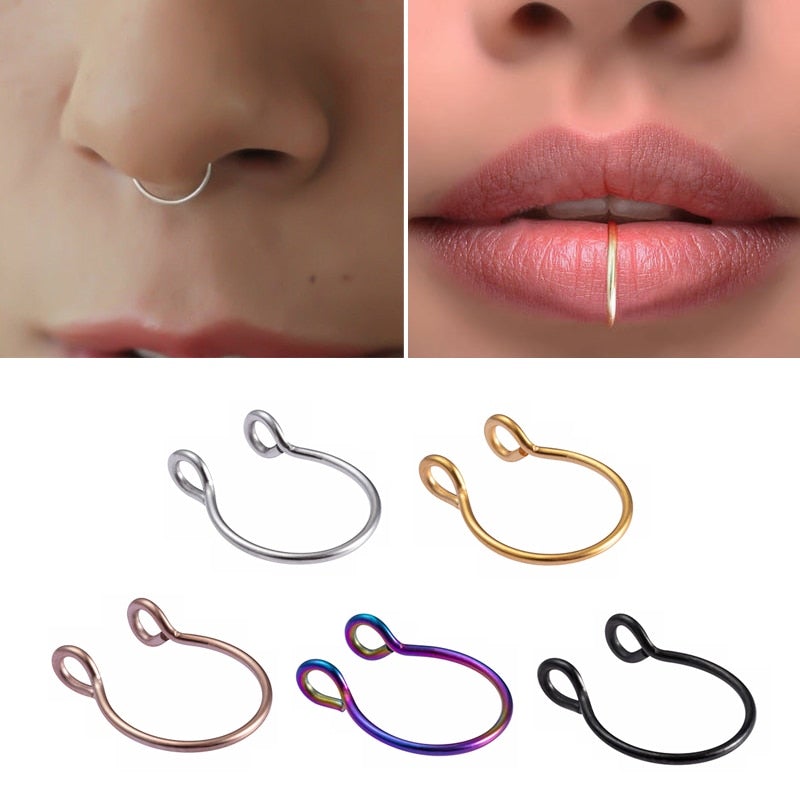 1-5pcs U Shaped Fake Nose Ring Septum Piercing Lip Rings Set Hoop Gold Stud Stainless Steel Horseshoe Body Jewelry for Women 20G