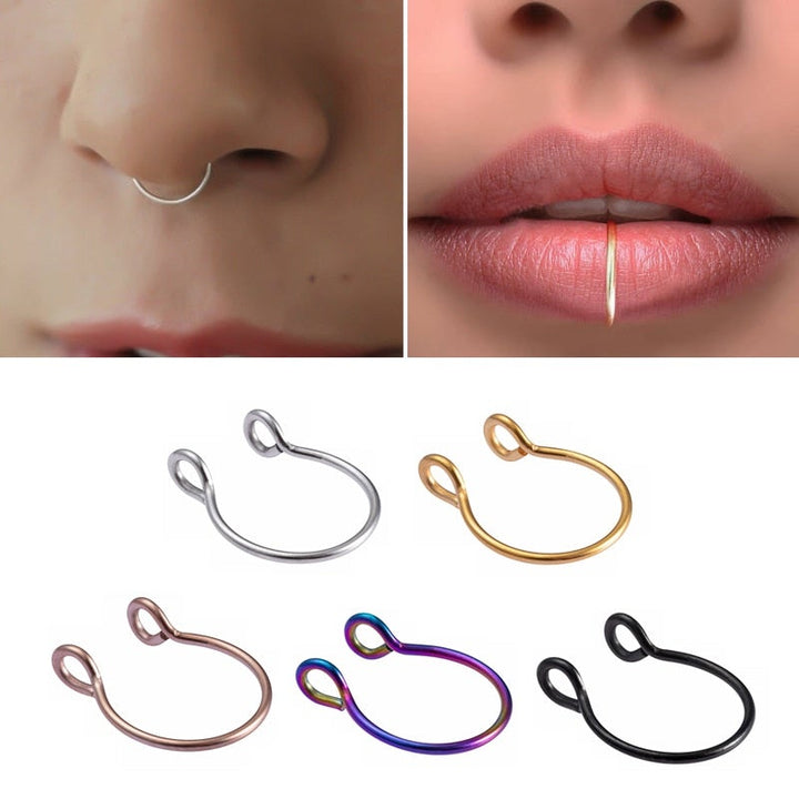 1-5pcs U Shaped Fake Nose Ring Septum Piercing Lip Rings Set Hoop Gold Stud Stainless Steel Horseshoe Body Jewelry for Women 20G
