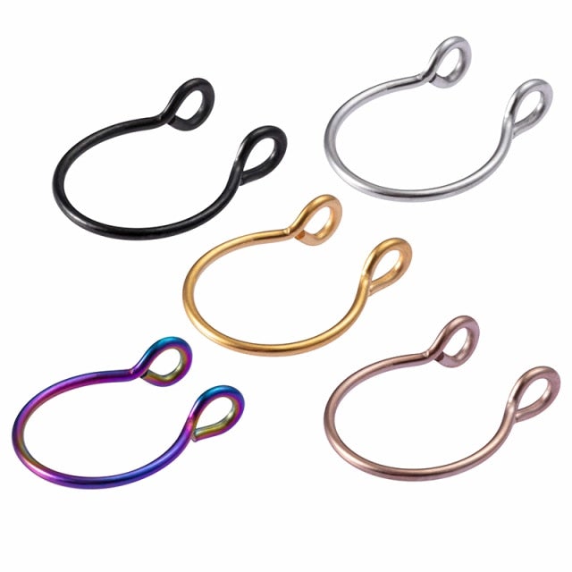 1-5pcs U Shaped Fake Nose Ring Septum Piercing Lip Rings Set Hoop Gold Stud Stainless Steel Horseshoe Body Jewelry for Women 20G