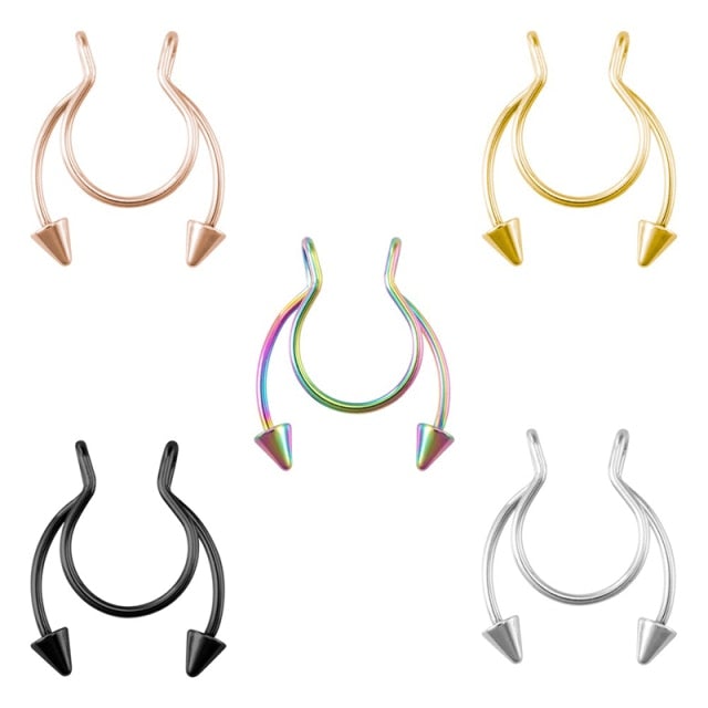 1-5pcs U Shaped Fake Nose Ring Septum Piercing Lip Rings Set Hoop Gold Stud Stainless Steel Horseshoe Body Jewelry for Women 20G