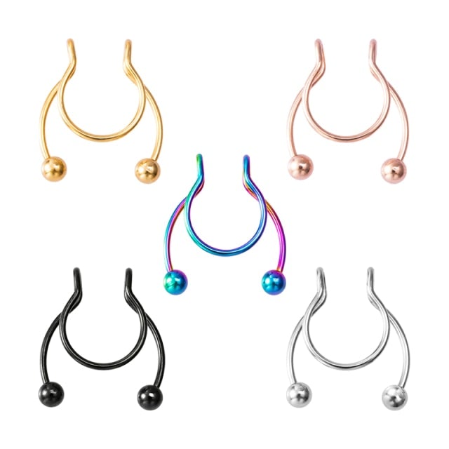 1-5pcs U Shaped Fake Nose Ring Septum Piercing Lip Rings Set Hoop Gold Stud Stainless Steel Horseshoe Body Jewelry for Women 20G