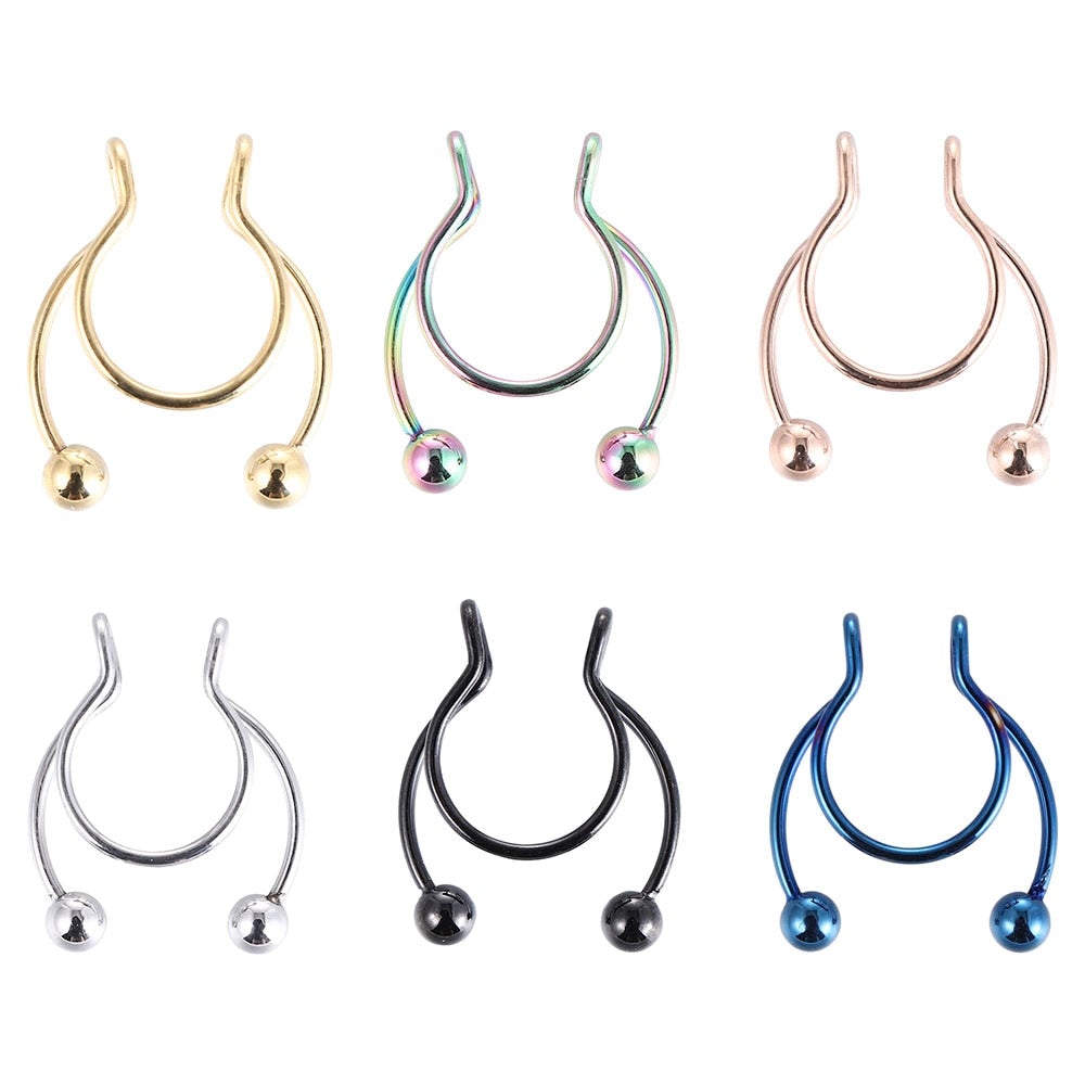 1Pcs Nose Clip fake Septum Piering Nose Rings punk Non Piercing Clip on Hip Hop Rock Stainless Steel Fashion Non Perforation