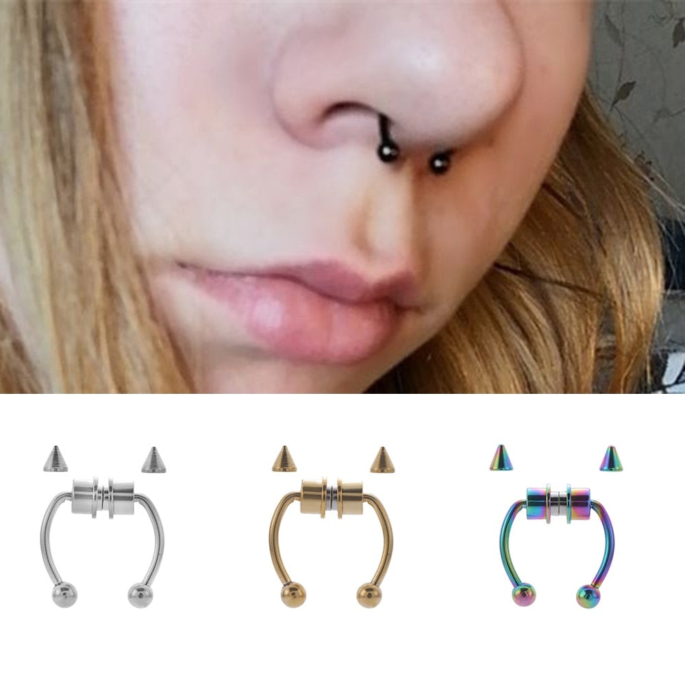 1 Pcs Fake Nose Ring Hoop Nose Septum Rings Goth  Magnet Nose Punk Fake Non Piercing Body Jewelry Unusual Costume Jewelry