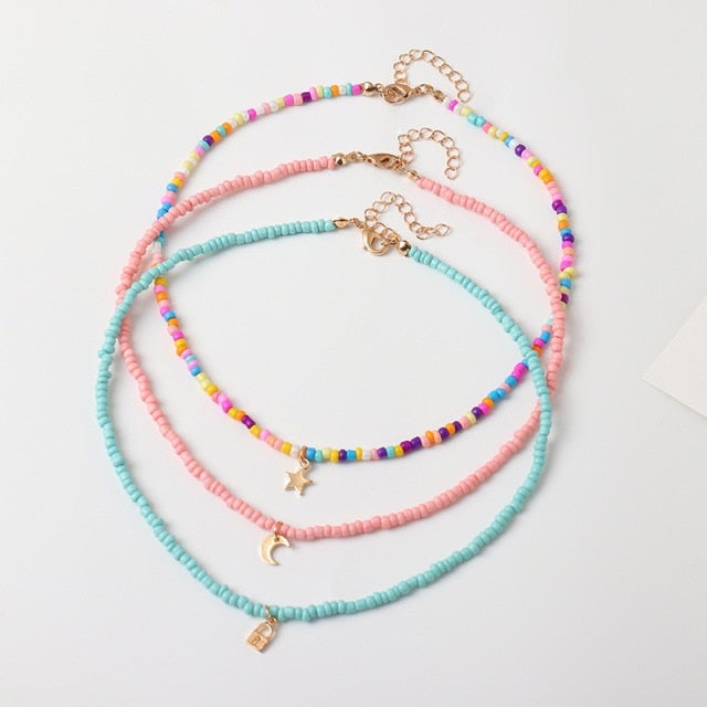 Bohemian Multilayer Seed Bead Star Moon Butterfly Pendant Necklace For Women Fashion Beach Simple Lock Choker Collar Gift