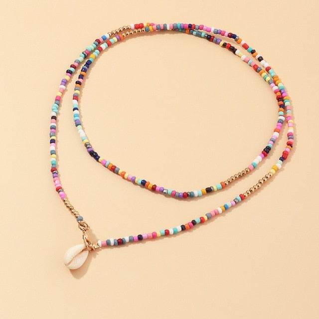 Bohemian Multilayer Seed Bead Star Moon Butterfly Pendant Necklace For Women Fashion Beach Simple Lock Choker Collar Gift