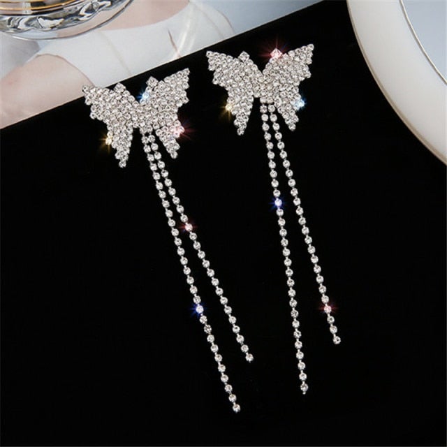 FYUAN Butterfly Crystal Choker Necklaces for Women Long Tassel Rhinestone Necklaces Weddings Jewelry Party Gifts
