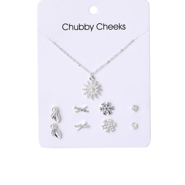 VKME Korean Women's Earrings Cross Necklace Jewelry Sets For Women Fashion Jewelry 2021 Crystal Heart Stud Earring