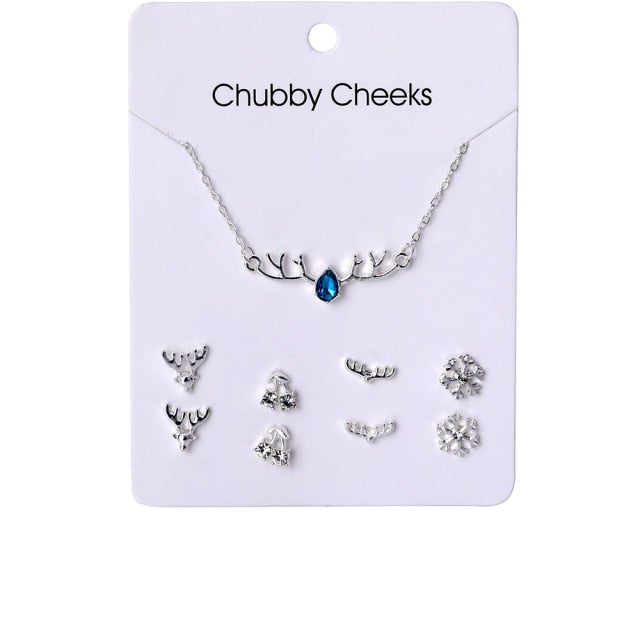 VKME Korean Women's Earrings Cross Necklace Jewelry Sets For Women Fashion Jewelry 2021 Crystal Heart Stud Earring