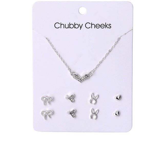VKME Korean Women's Earrings Cross Necklace Jewelry Sets For Women Fashion Jewelry 2021 Crystal Heart Stud Earring