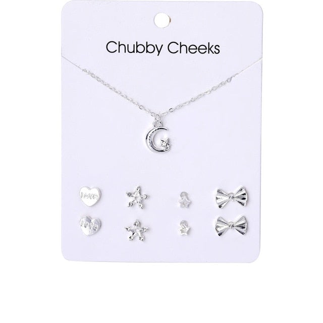 VKME Korean Women's Earrings Cross Necklace Jewelry Sets For Women Fashion Jewelry 2021 Crystal Heart Stud Earring