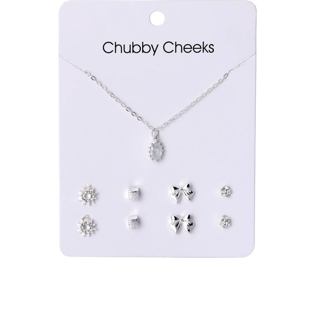 VKME Korean Women's Earrings Cross Necklace Jewelry Sets For Women Fashion Jewelry 2021 Crystal Heart Stud Earring