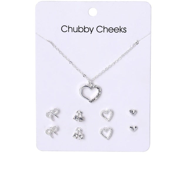 VKME Korean Women's Earrings Cross Necklace Jewelry Sets For Women Fashion Jewelry 2021 Crystal Heart Stud Earring