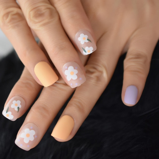 Summer Short Natural Nude White French Nail Tips False Fake Nails UV Gel Press on Ultra Easy Wear for Home Office Wear