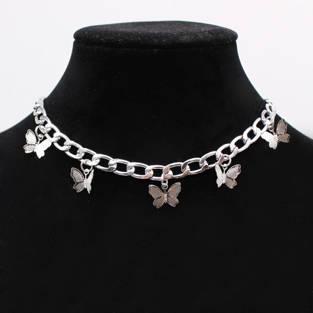 Goth Butterfly Neck Pendants Women's Choker Gold Color Necklace On The Neck Chain Chocker Punk Jewelry 2021 Kpop Collar For Girl