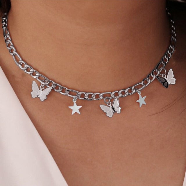 Goth Butterfly Neck Pendants Women's Choker Gold Color Necklace On The Neck Chain Chocker Punk Jewelry 2021 Kpop Collar For Girl