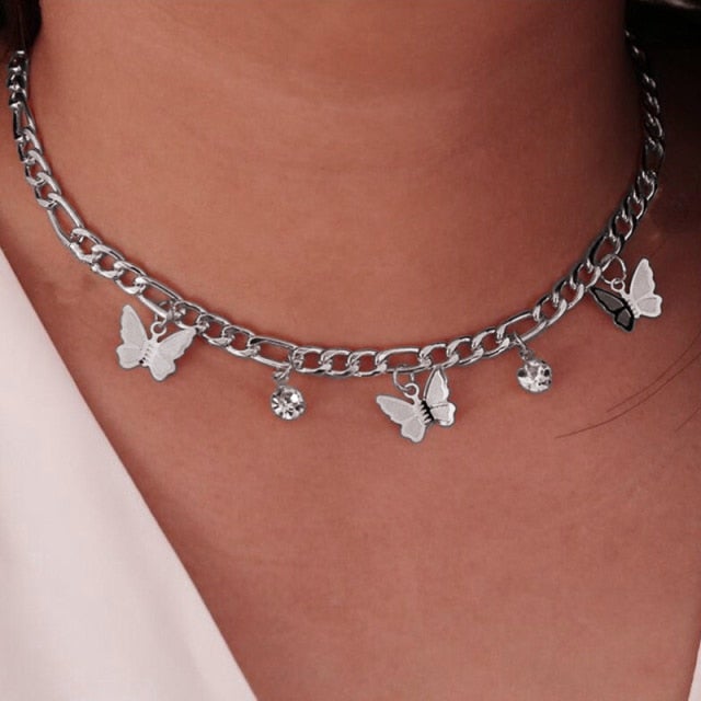Goth Butterfly Neck Pendants Women's Choker Gold Color Necklace On The Neck Chain Chocker Punk Jewelry 2021 Kpop Collar For Girl