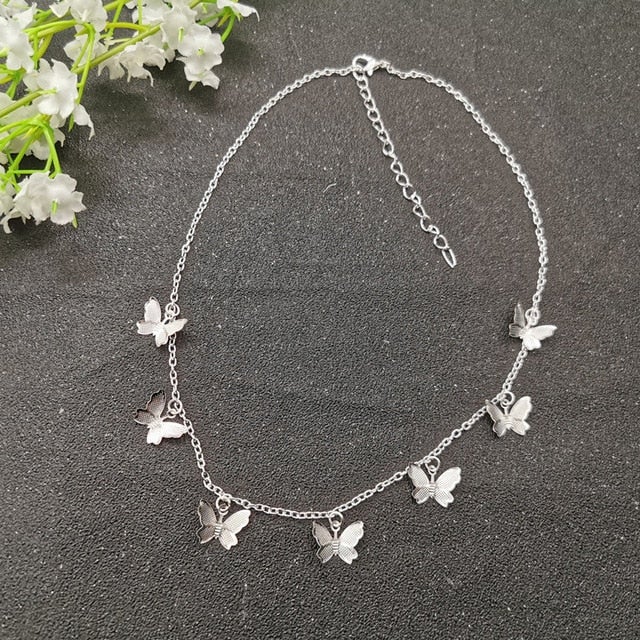 Goth Butterfly Neck Pendants Women's Choker Gold Color Necklace On The Neck Chain Chocker Punk Jewelry 2021 Kpop Collar For Girl