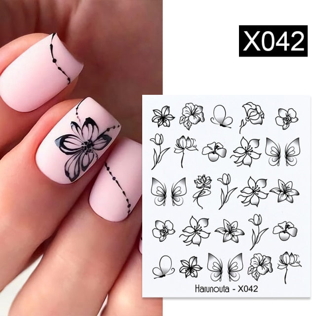 Harunouta Spring Simple Green Theme Water Decal Sticker Flower Leaf Tree Summer DIY Slider For Manicuring Nail Art Watermarks