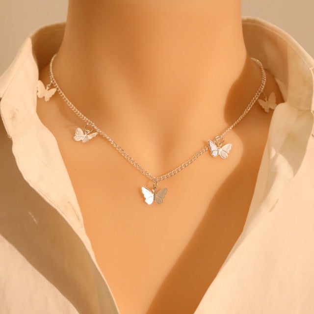LATS Gold Silver Color Chain Pendant Butterfly Necklace for Women Layered Charm Choker Necklaces Boho Beach Jewelry Gift Cheap