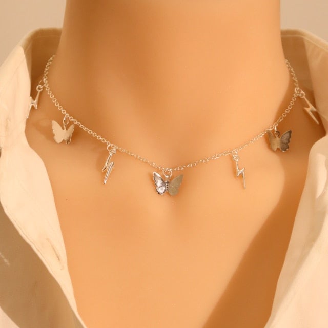 LATS Gold Silver Color Chain Pendant Butterfly Necklace for Women Layered Charm Choker Necklaces Boho Beach Jewelry Gift Cheap