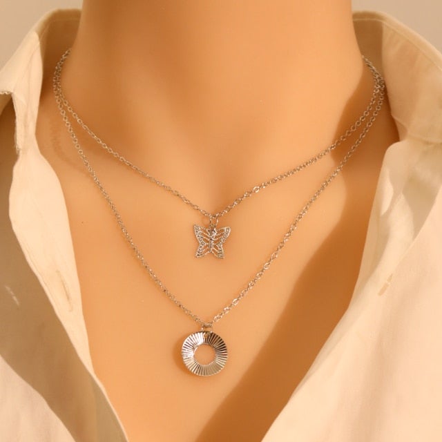 LATS Gold Silver Color Chain Pendant Butterfly Necklace for Women Layered Charm Choker Necklaces Boho Beach Jewelry Gift Cheap