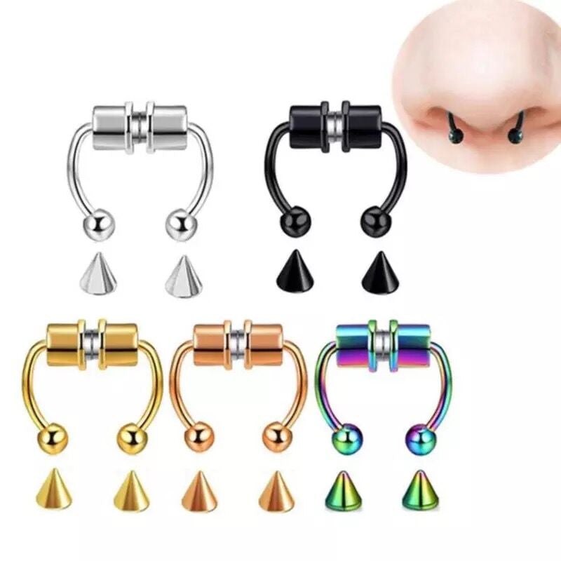 2021 Fake Piercing Nose Ring Alloy Nose Piercing Hoop Septum Rings For Women Body Jewelry Gifts Fashion Magnetic Fake Piercing