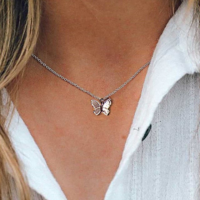 Harajuku Punk Style Butterfly Choker Necklace Jewelry Women Collares Gothic Hip Hop Link Chain Necklace Collares Mujer  Jewlery