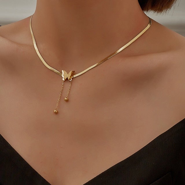 Harajuku Punk Style Butterfly Choker Necklace Jewelry Women Collares Gothic Hip Hop Link Chain Necklace Collares Mujer  Jewlery