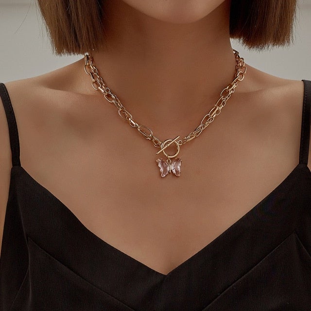 Harajuku Punk Style Butterfly Choker Necklace Jewelry Women Collares Gothic Hip Hop Link Chain Necklace Collares Mujer  Jewlery