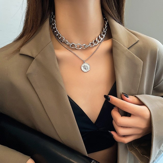 Harajuku Punk Style Butterfly Choker Necklace Jewelry Women Collares Gothic Hip Hop Link Chain Necklace Collares Mujer  Jewlery