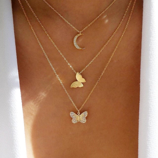 Harajuku Punk Style Butterfly Choker Necklace Jewelry Women Collares Gothic Hip Hop Link Chain Necklace Collares Mujer  Jewlery
