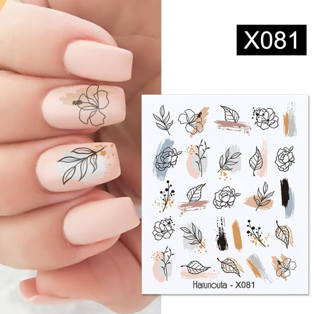 Harunouta Spring Simple Green Theme Water Decal Sticker Flower Leaf Tree Summer DIY Slider For Manicuring Nail Art Watermarks