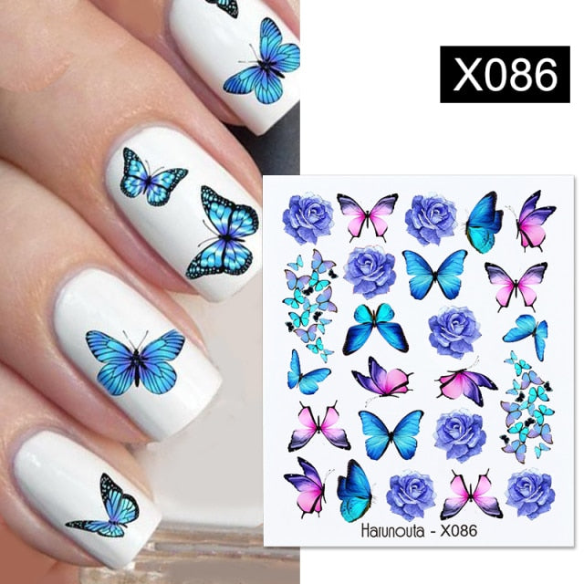 Harunouta Spring Simple Green Theme Water Decal Sticker Flower Leaf Tree Summer DIY Slider For Manicuring Nail Art Watermarks