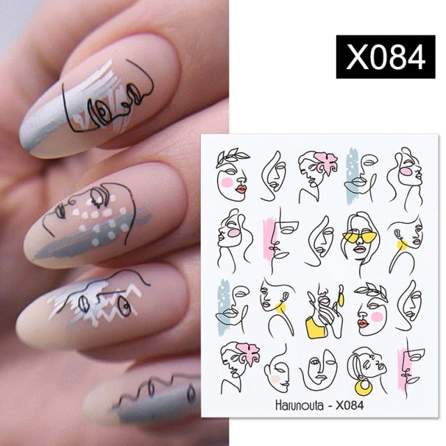 Harunouta Spring Simple Green Theme Water Decal Sticker Flower Leaf Tree Summer DIY Slider For Manicuring Nail Art Watermarks