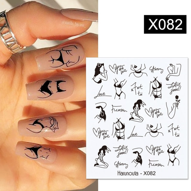 Harunouta Spring Simple Green Theme Water Decal Sticker Flower Leaf Tree Summer DIY Slider For Manicuring Nail Art Watermarks