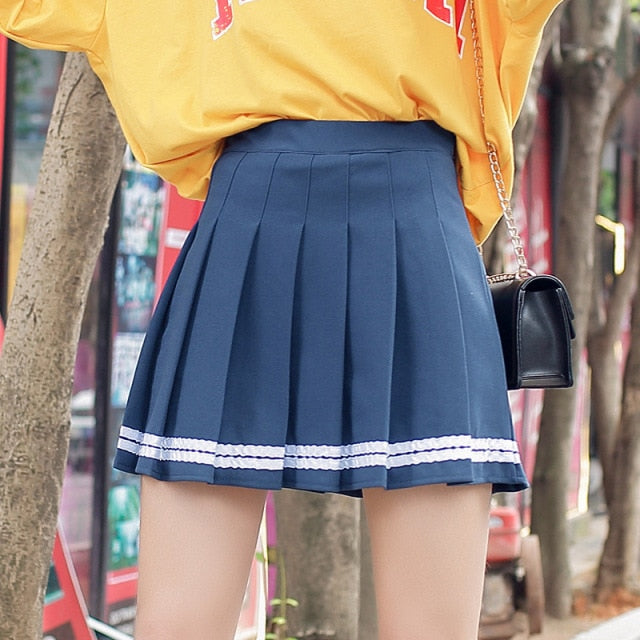 Pleated Skirt Student 2021 Spring Summer Preppy White Black Short Skirt Cute Korean Ladies High-waisted A Line Skirts Asian Size