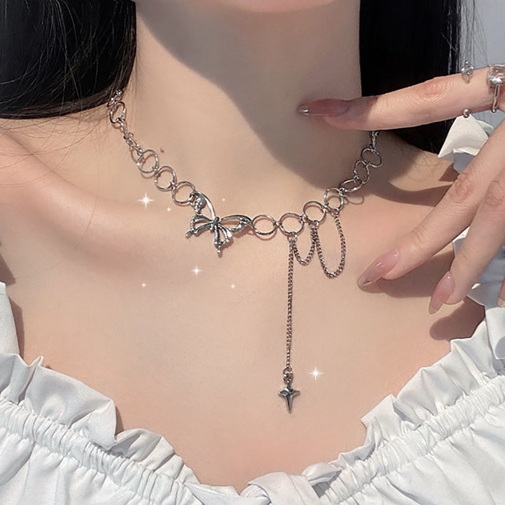 Punk Style Butterfly Choker Clavicle Necklace Jewelry Women Collares Gothic Hip Hop Link Chain Necklace Collares Mujer Jewlery
