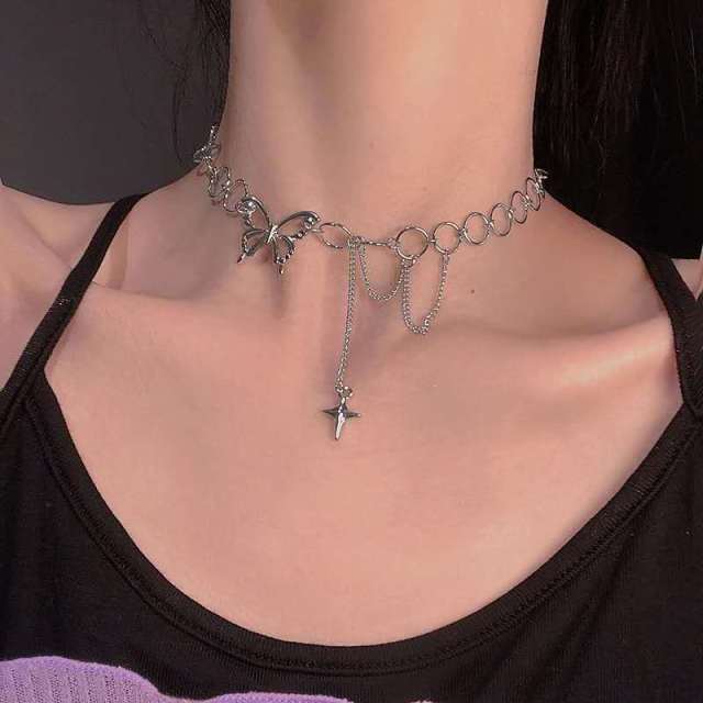 Punk Style Butterfly Choker Clavicle Necklace Jewelry Women Collares Gothic Hip Hop Link Chain Necklace Collares Mujer Jewlery